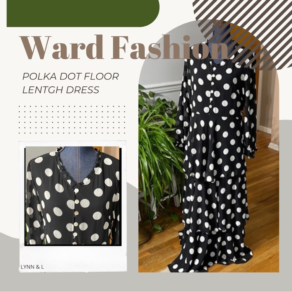 Ward Fashion Polka Dot Floor Length Dress Women's 2XL